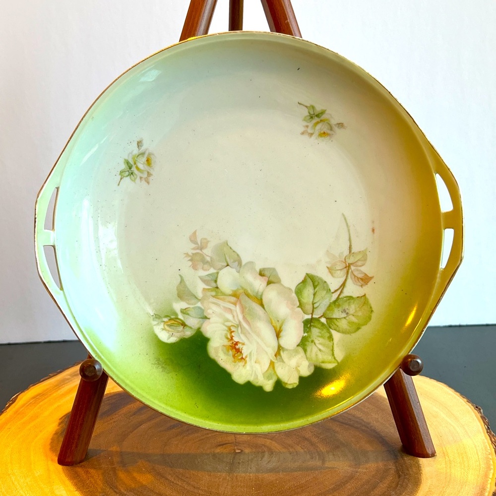 VTG Handpainted Roses Made in Germany Handled Cake Plate.
